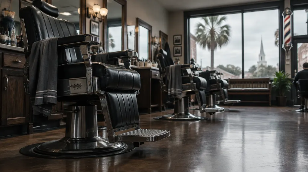 A classic barbershop with leather chairs in South Carolina