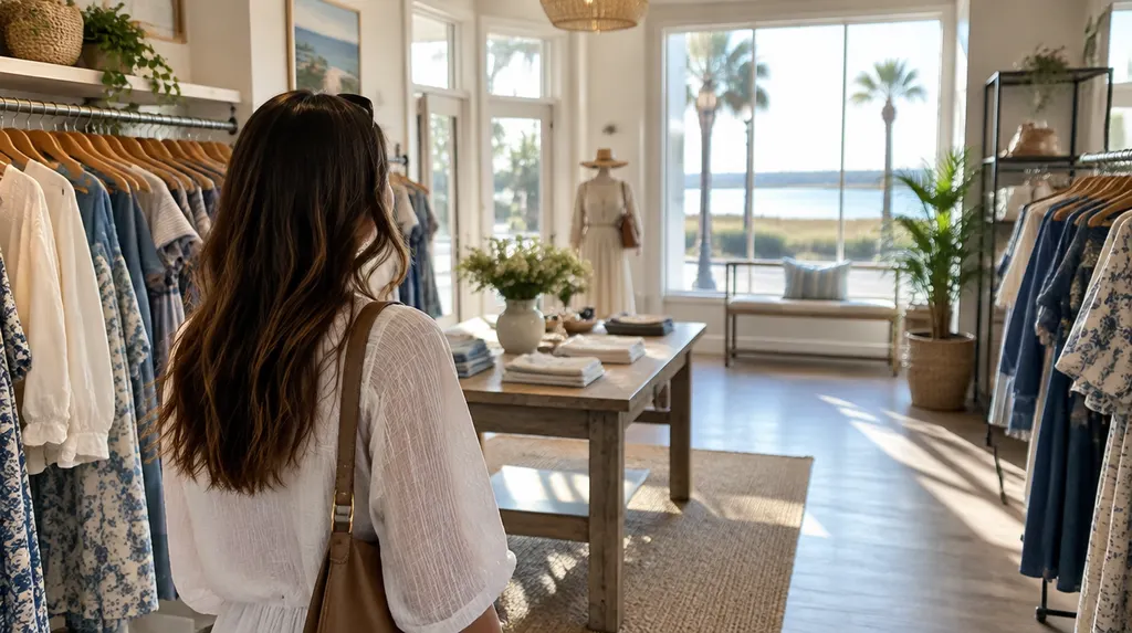 A stylish boutique interior with clothing racks in South Carolina