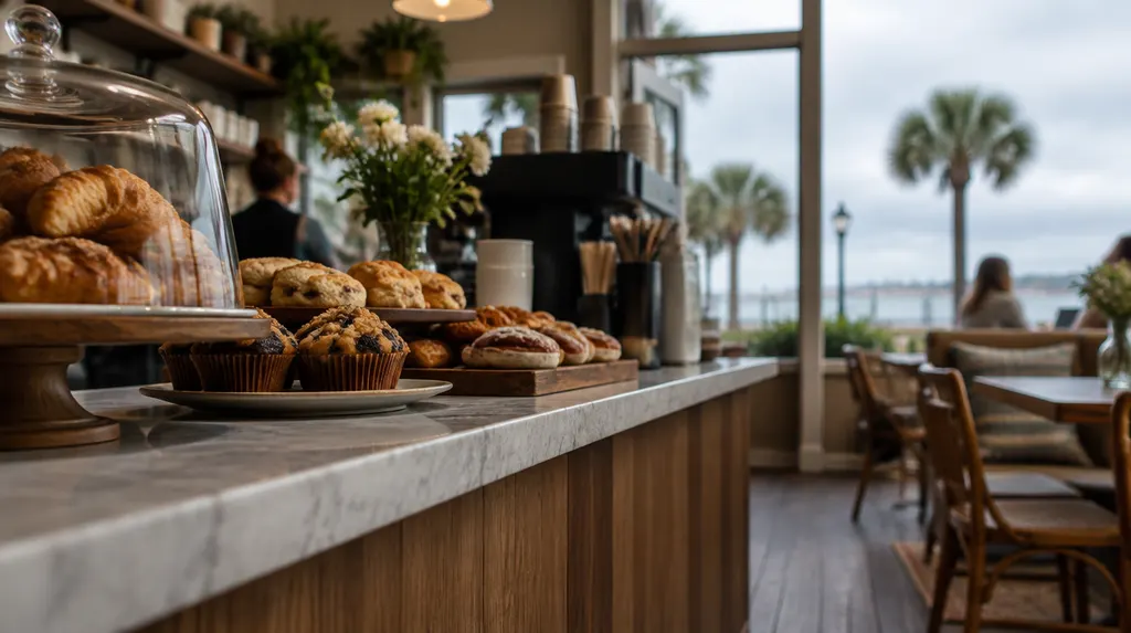 A cozy café counter with pastries in South Carolina