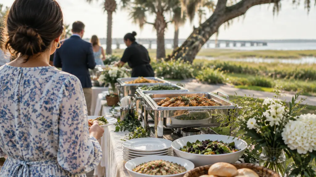 A catering buffet set for an outdoor event in South Carolina