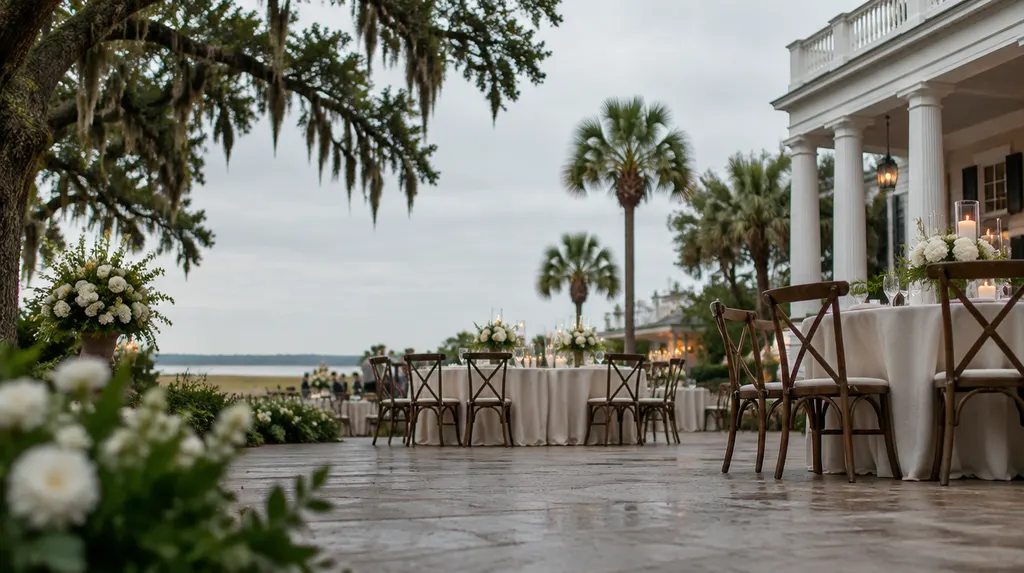 An elegant event venue set for a wedding reception in South Carolina