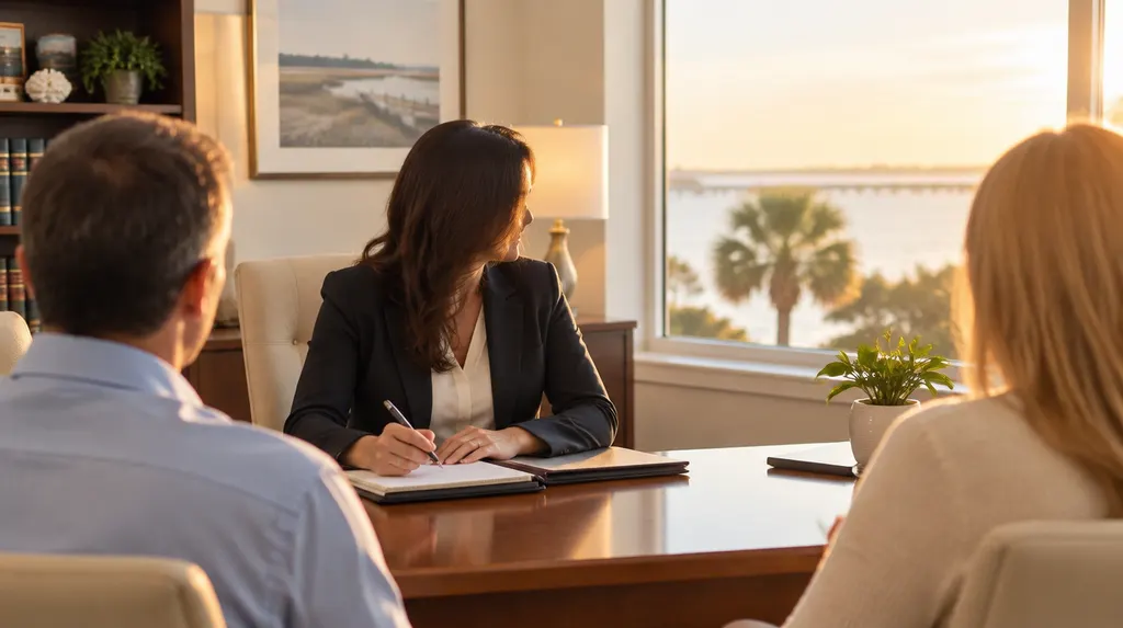 A family lawyer in a calm, bright office in South Carolina