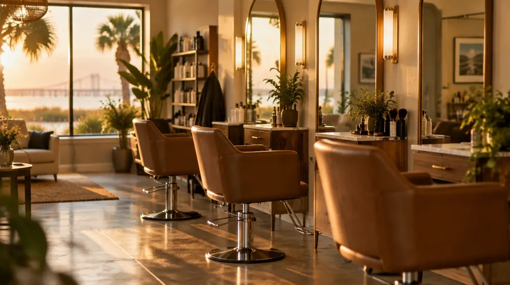 A stylish hair salon with chairs and mirrors in South Carolina