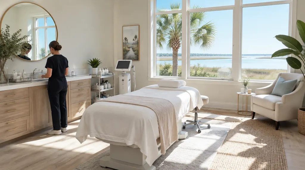 An elegant med spa treatment room in South Carolina