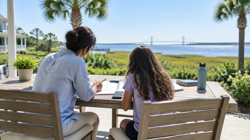 A tutor helping a student with math at a table in South Carolina