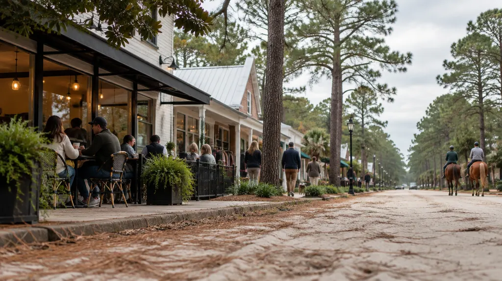 Local businesses along a street in Aiken, South Carolina