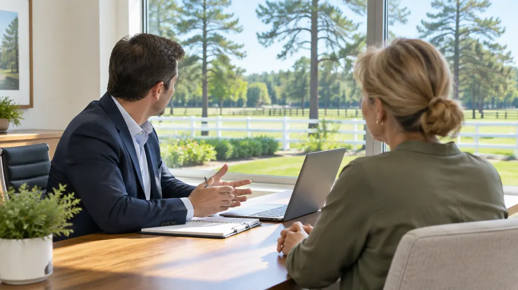 A CPA meeting a small business owner in a bright office in Aiken, SC