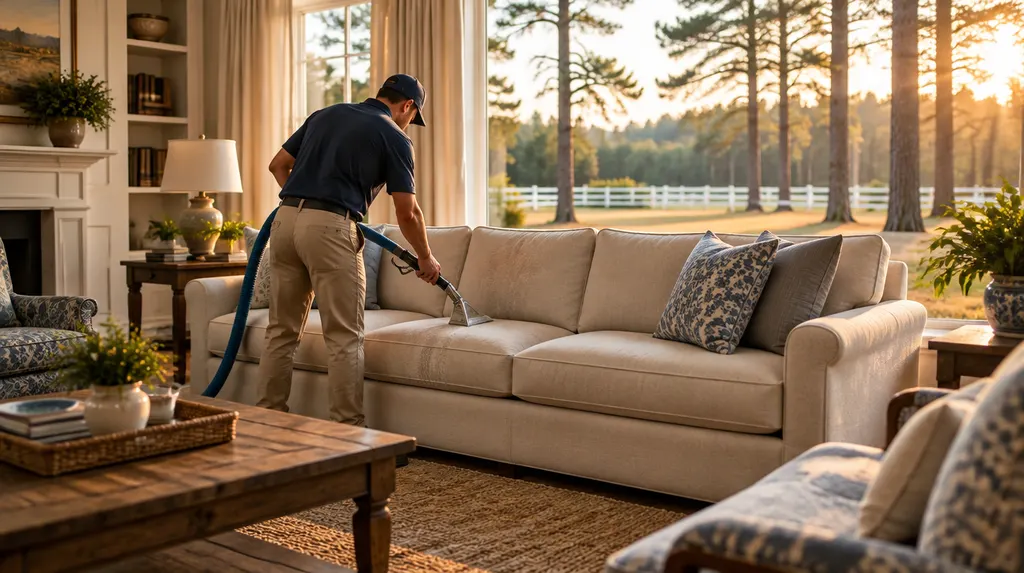 Upholstery cleaning on a living room sofa in Aiken, SC