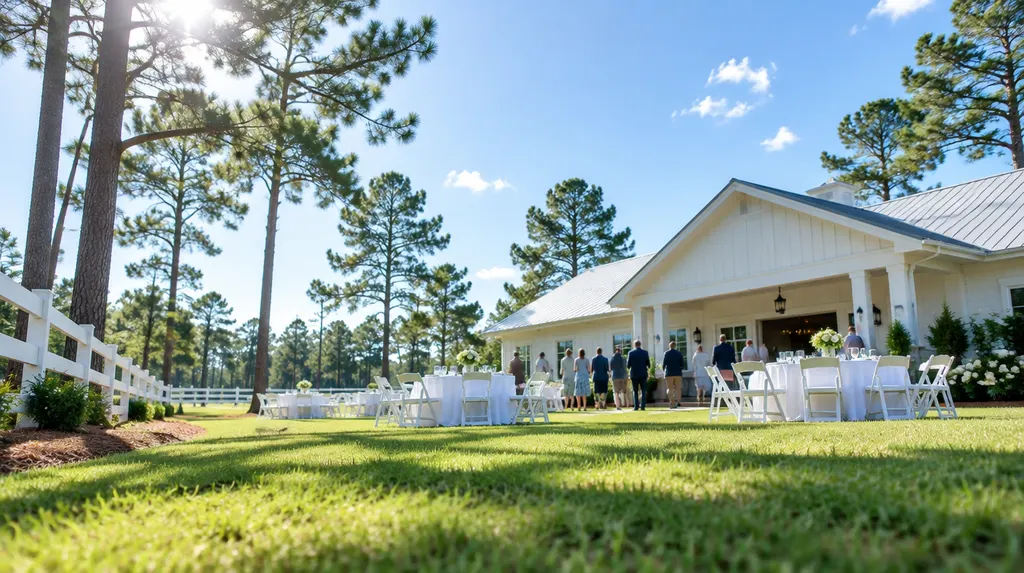 A bright community fellowship hall set for an event in Aiken, SC
