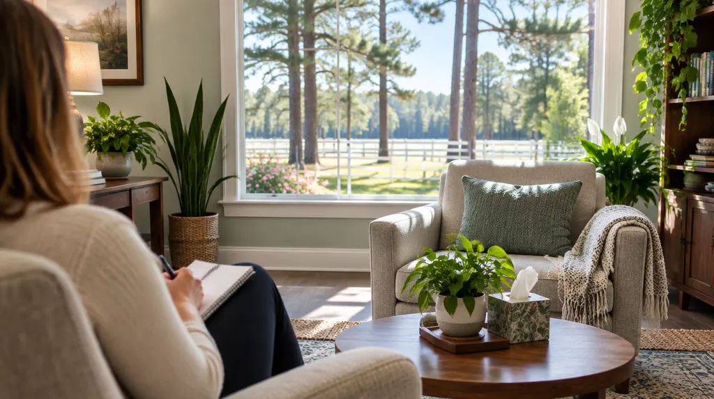 A therapist’s office with plants and a notepad in Aiken, SC