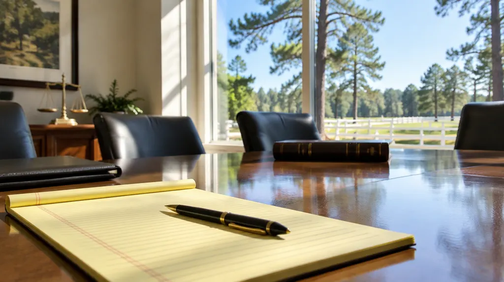A law office meeting room with a legal pad in Aiken, SC
