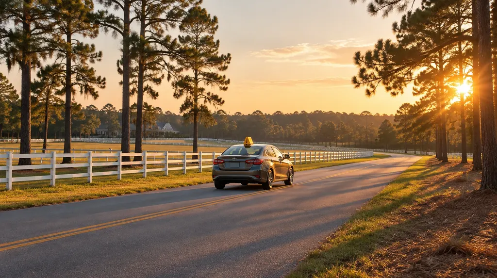 A student driver car on a quiet road in Aiken, SC