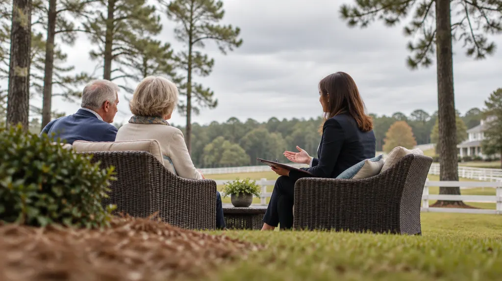 An estate planning attorney meeting an older couple in Aiken, SC