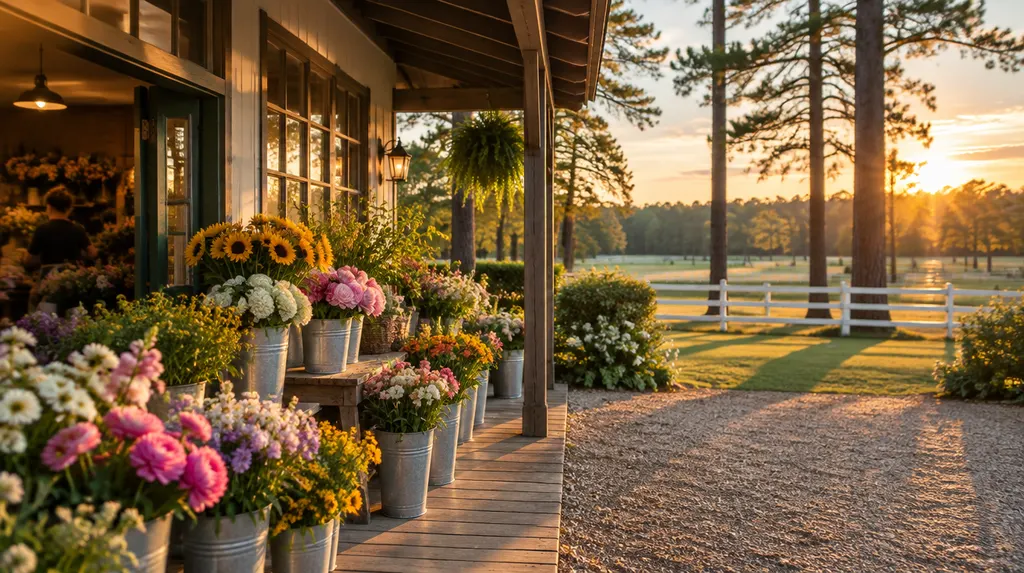 Buckets of fresh flowers in a shop in Aiken, SC