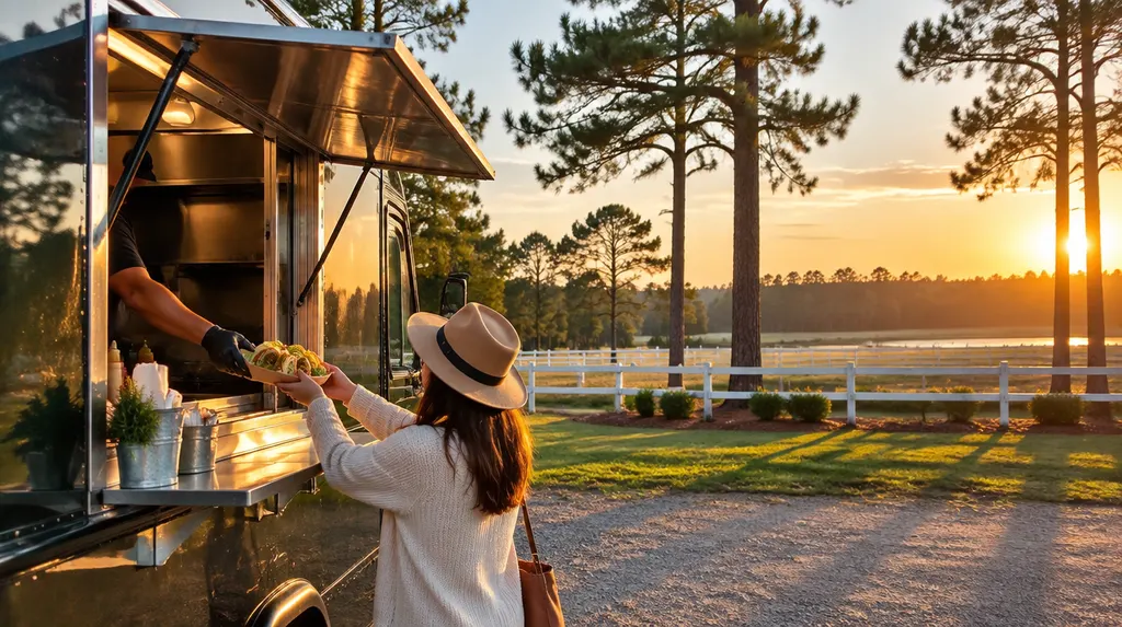A food truck window with tacos being handed out in Aiken, SC