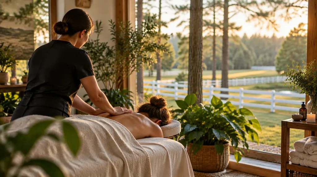 A massage studio with soft light and plants in Aiken, SC