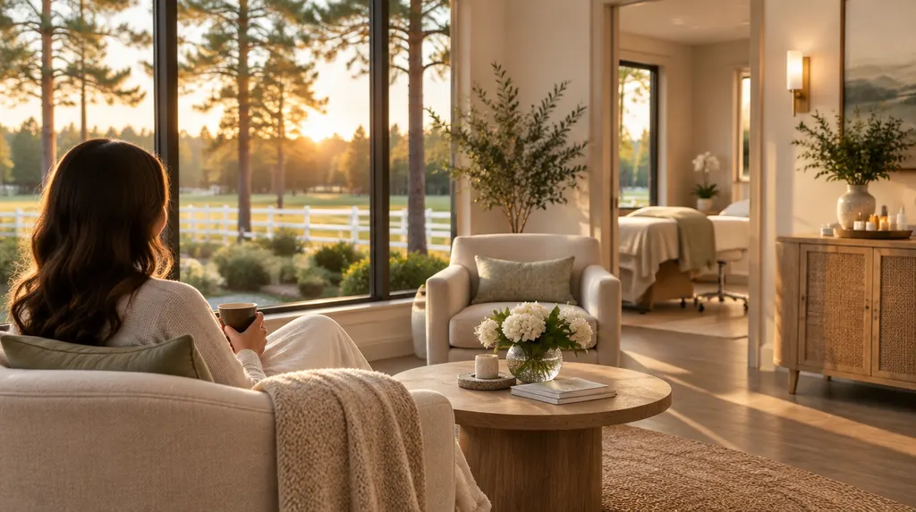 A serene med spa lounge with soft light in Aiken, SC