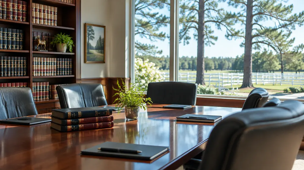 A law firm conference room with legal books in Aiken, SC