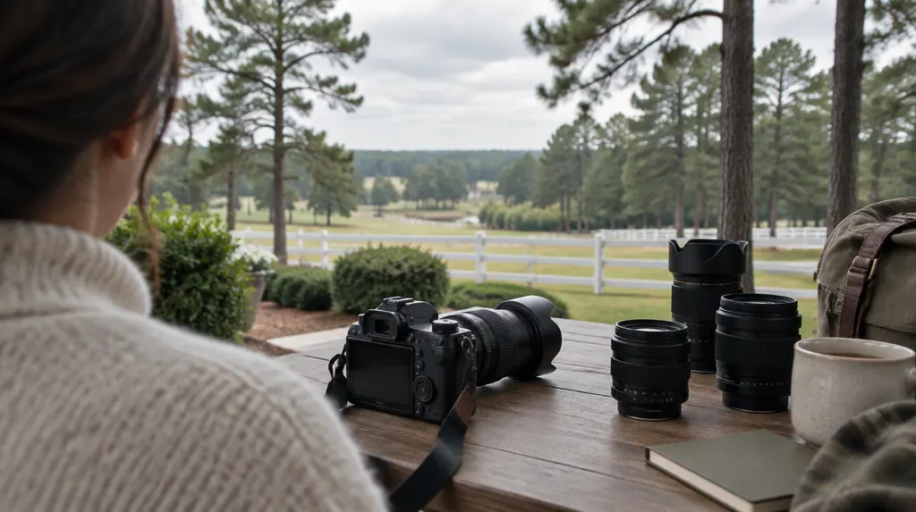 A camera and lenses on a studio table in Aiken, SC