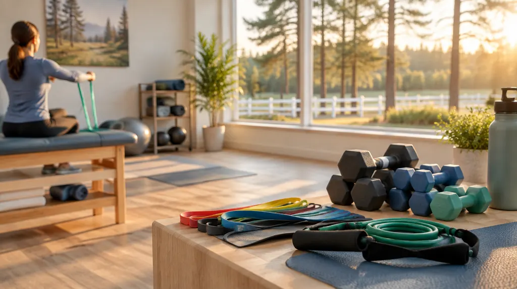 Resistance bands and weights in a bright clinic in Aiken, SC