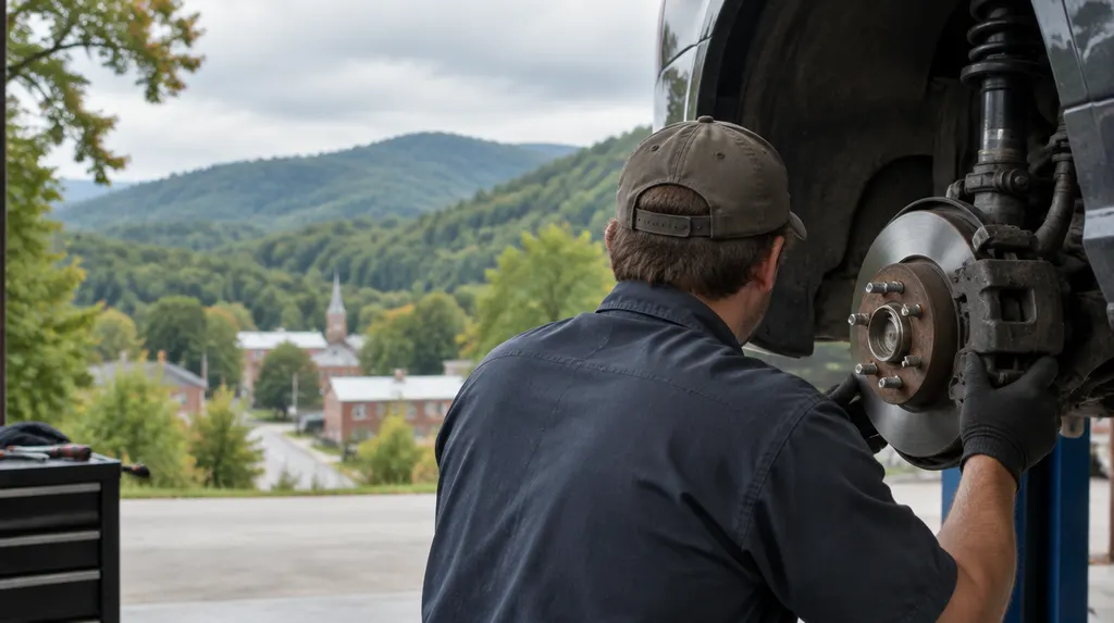 A mechanic checking brakes on a wheel in Anderson, SC