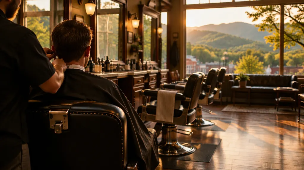 A classic barbershop with leather chairs in Anderson, SC
