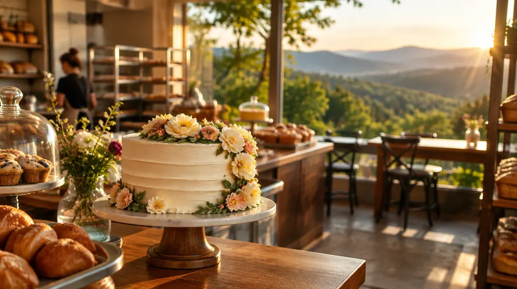 A decorated celebration cake in a bakery in Anderson, SC