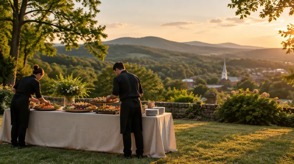 Caterers arranging platters on a table in Anderson, SC