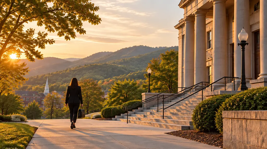 An attorney walking outside a courthouse-style building in Anderson, SC