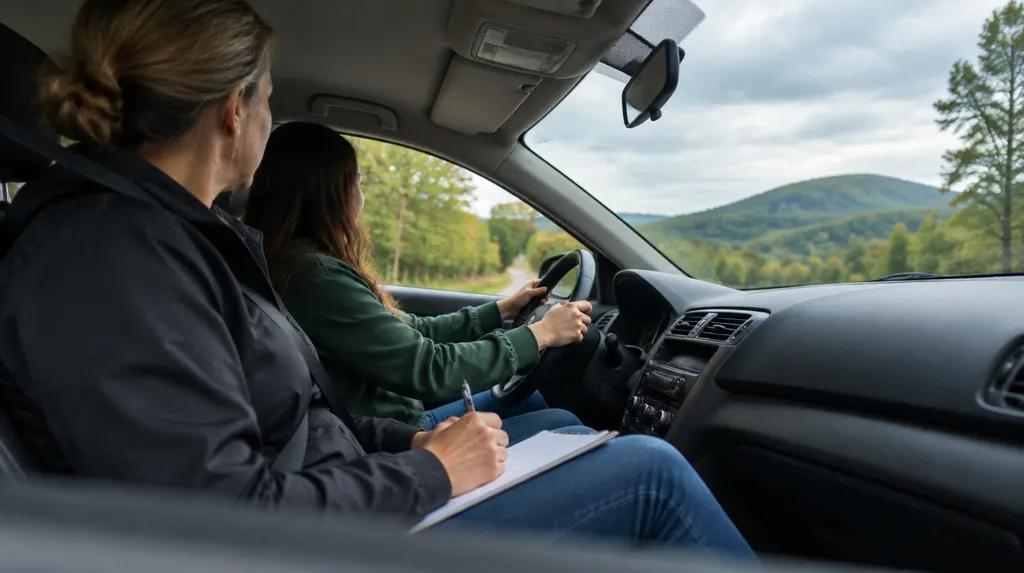 A driving instructor in the passenger seat of a training car in Anderson, SC