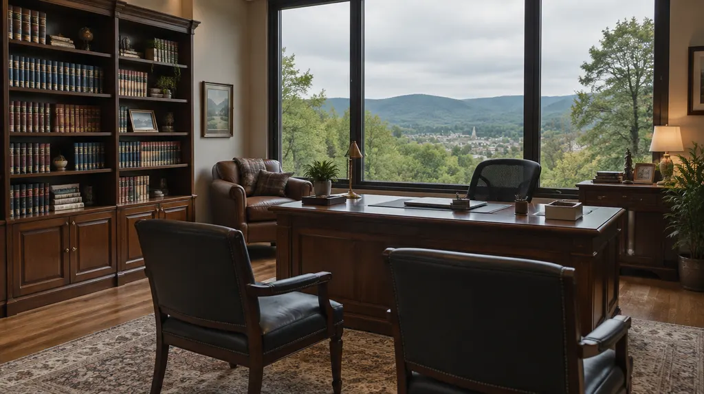 A quiet law office with bookshelves in Anderson, SC
