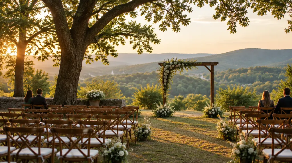 An outdoor ceremony setup under oak trees in Anderson, SC