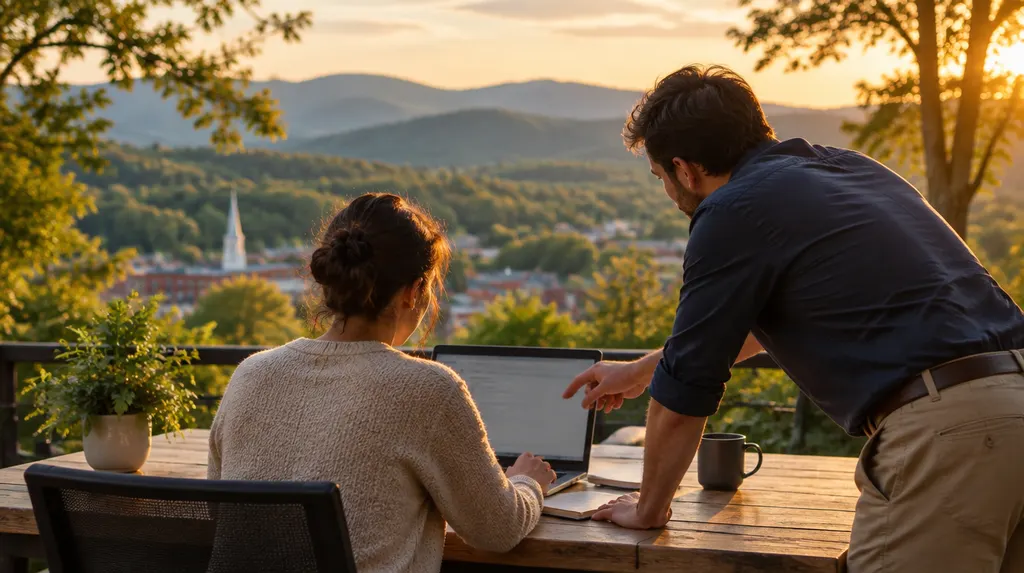 An IT consultant helping an employee at a laptop in Anderson, SC