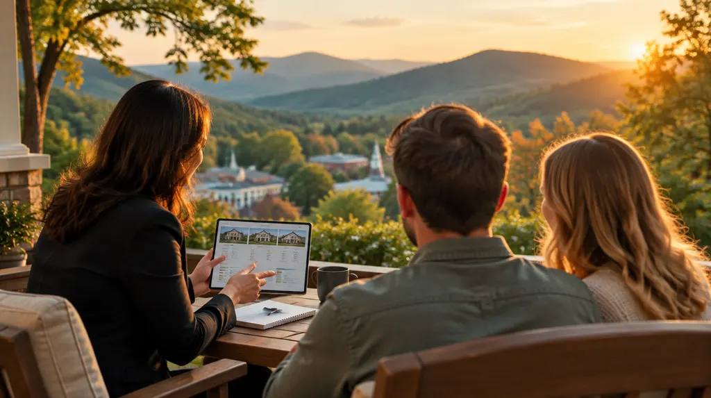 A mortgage broker explaining loan options to a young couple in Anderson, SC