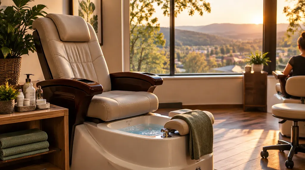 A pedicure spa chair in a clean salon in Anderson, SC
