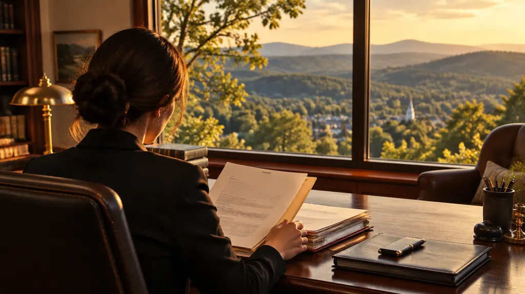 A lawyer reviewing a case file in a law office in Anderson, SC