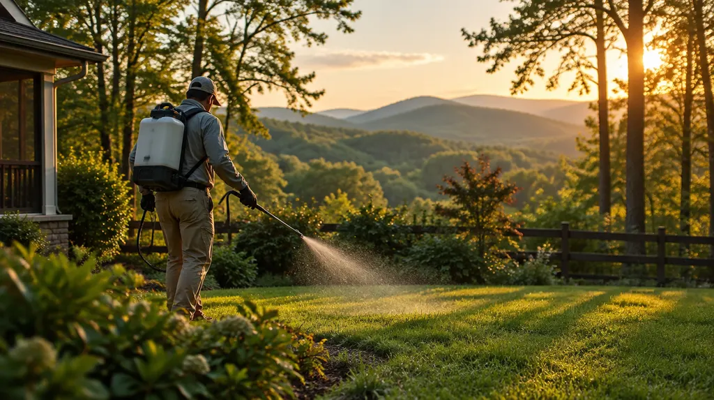 A technician treating a backyard for mosquitoes in Anderson, SC