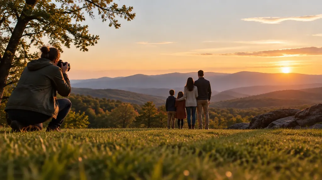 A photographer shooting a family on a beach at sunset in Anderson, SC