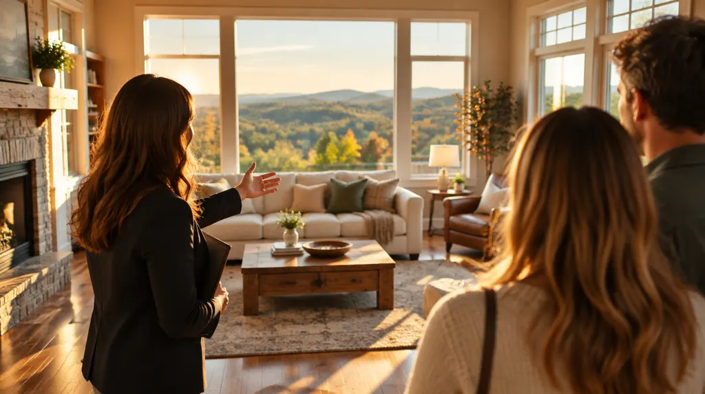 A real estate agent showing a bright living room in Anderson, SC
