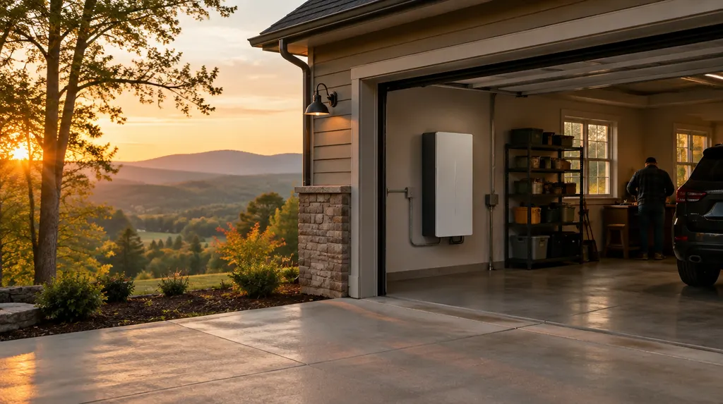 A home battery unit installed in a garage in Anderson, SC