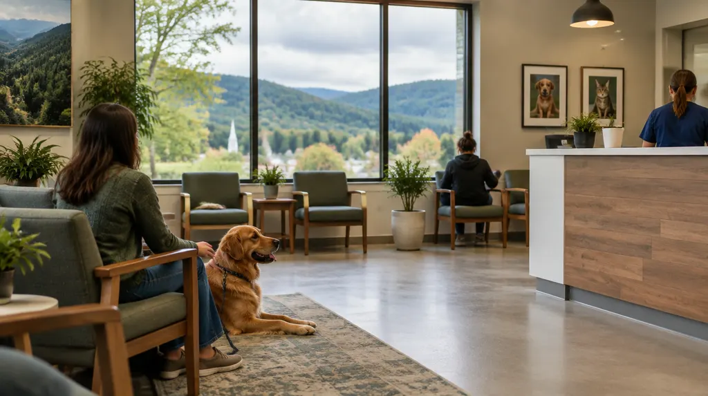 A friendly vet clinic waiting area with a dog in Anderson, SC