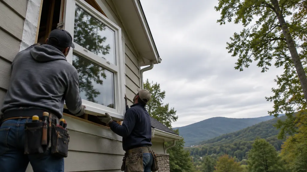Installers fitting a new double-hung window in Anderson, SC
