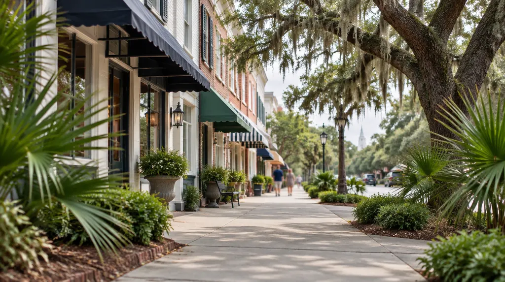 Local businesses along a street in Bluffton, South Carolina