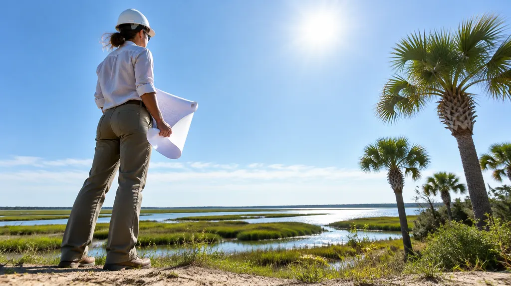 An architect on site with plans and a hard hat in Bluffton, SC