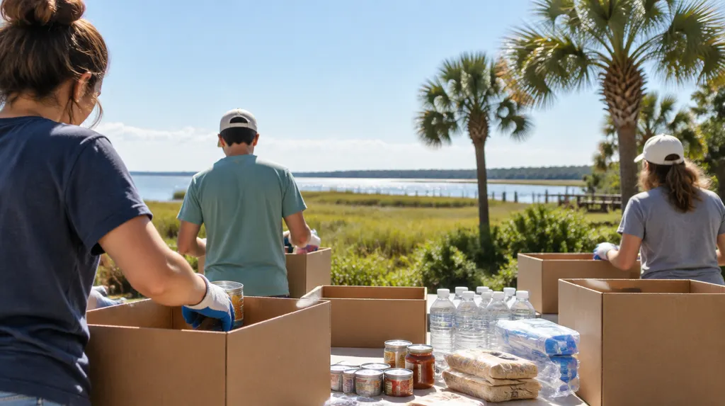 Volunteers packing donation boxes in Bluffton, SC