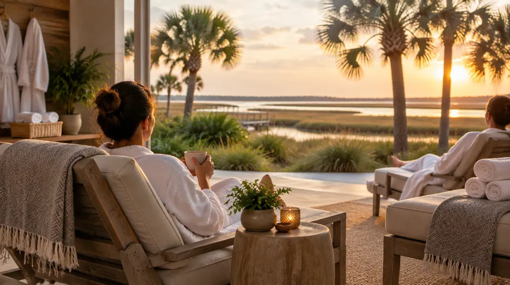 A spa relaxation lounge with robes in Bluffton, SC