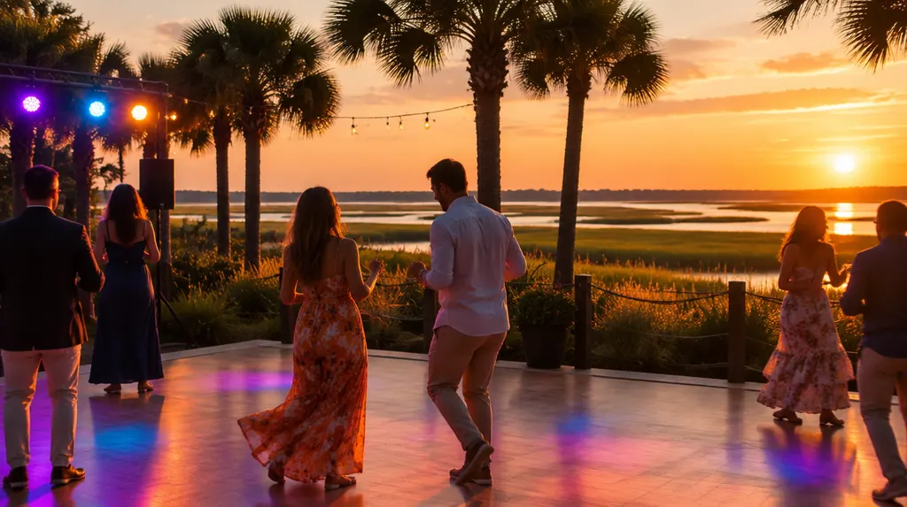 A dance floor with colorful lights in Bluffton, SC