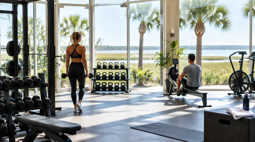 A bright boutique gym with equipment in Bluffton, SC