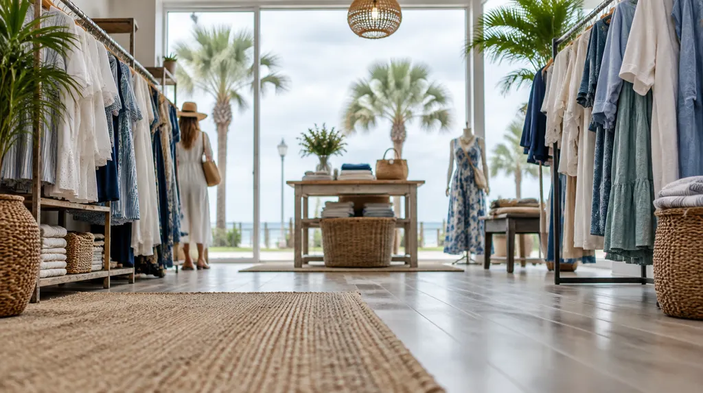 A stylish boutique interior with clothing racks in Carolina Forest, SC