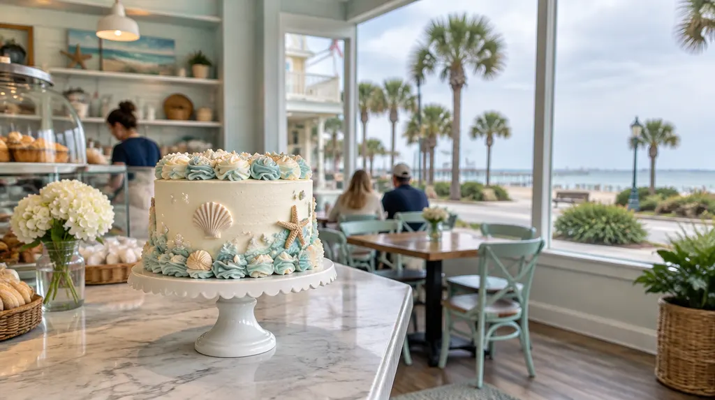 A decorated celebration cake in a bakery in Carolina Forest, SC